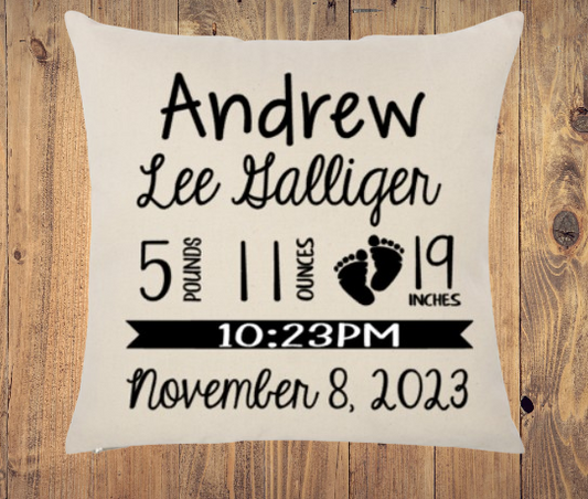 Personalized Baby Stats Pillow Cover