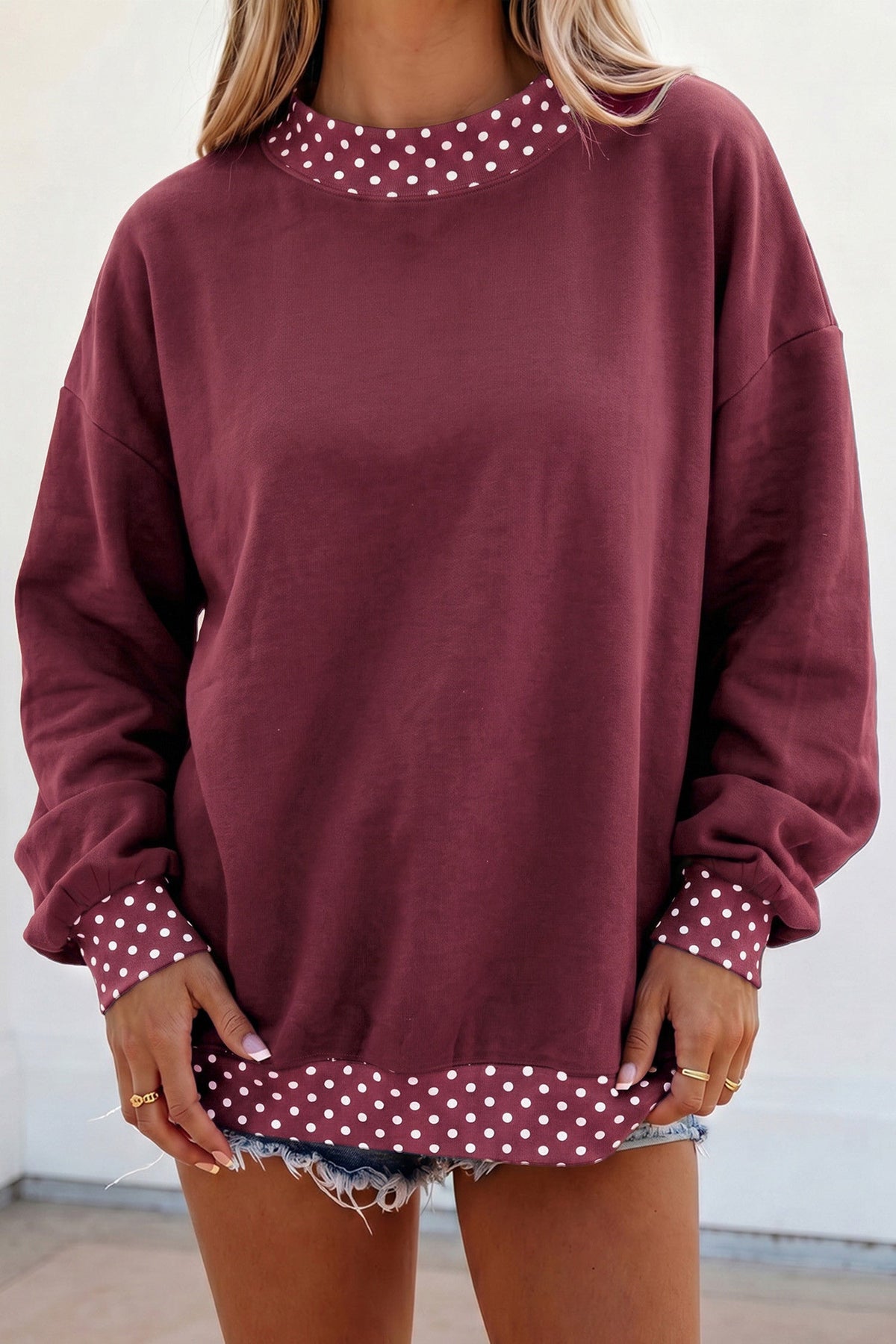 Brown Polka Dot Trim Sweatshirt