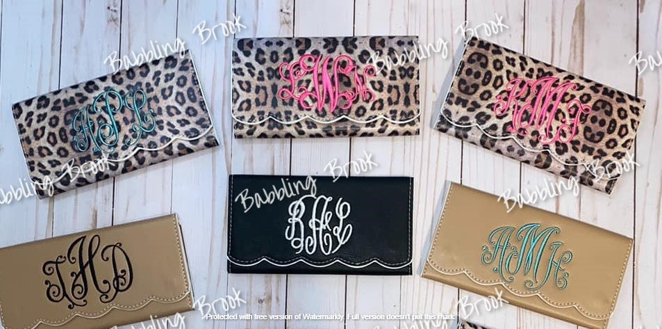 Monogrammed Scalloped Faux Leather Wallets