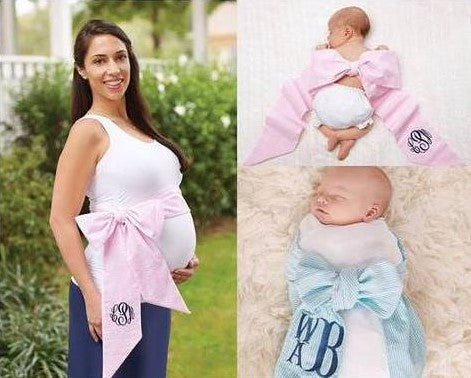 Seersucker Monogram Baby Maternity Sash - Babbling Brook