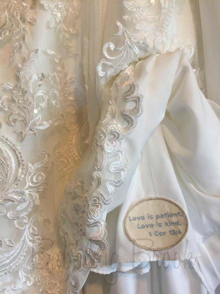 Wedding Dress Label - Babbling Brook
