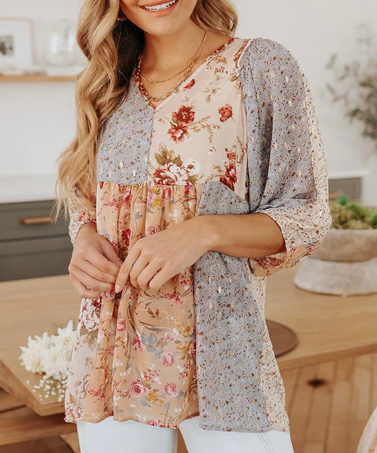 Romantic Floral Baby Doll Blouse