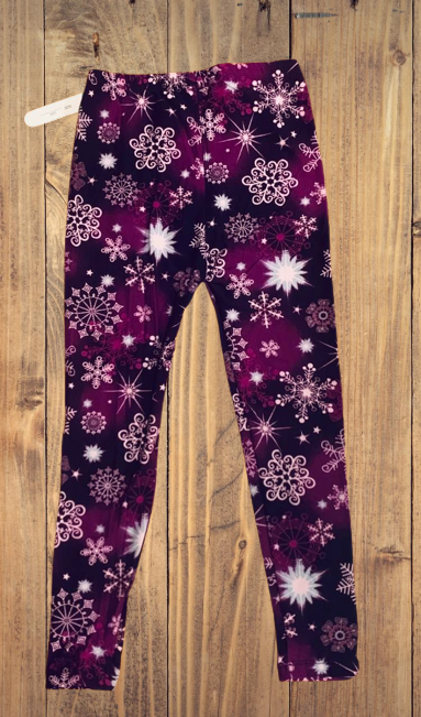 Child's Purple Snowflake Leggings