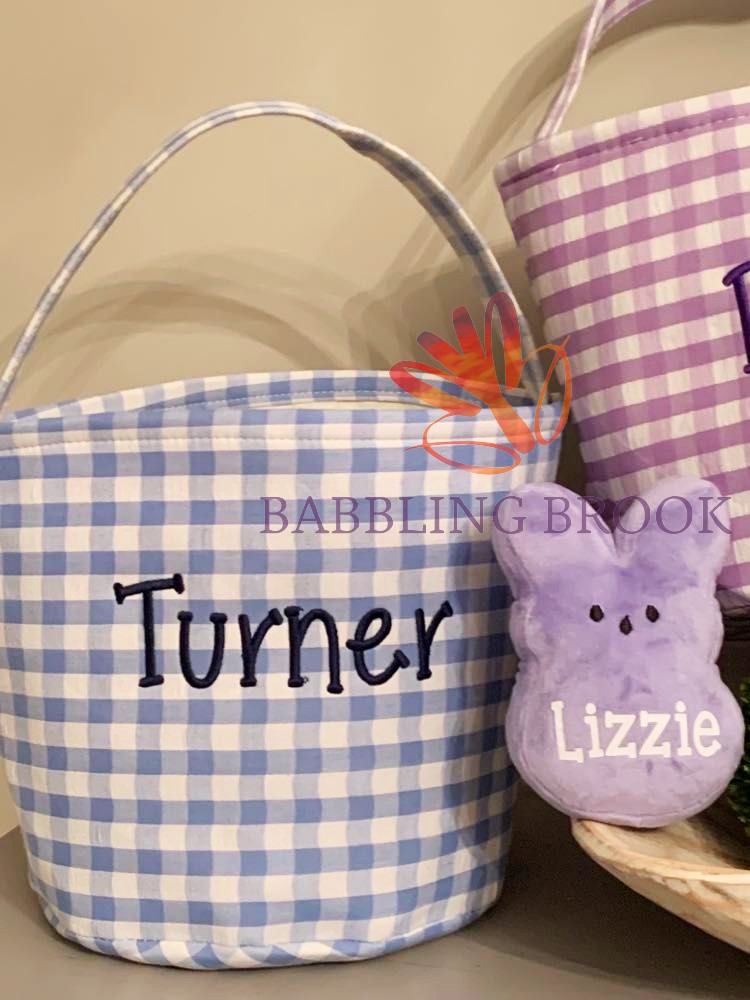 Gingham Easter Basket - Blue
