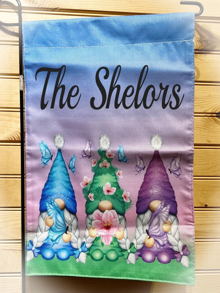 Spring Gnomes and Butterflies Garden Flag