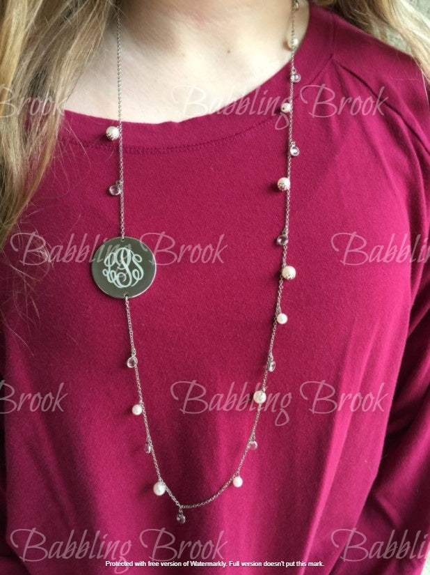 Monogram Pearl and Sparkle Disc Necklace