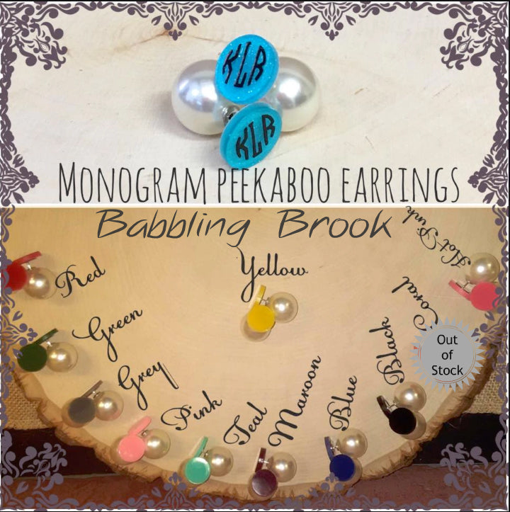 Monogrammed Peekaboo Pearl Back Earrings - Babbling Brook